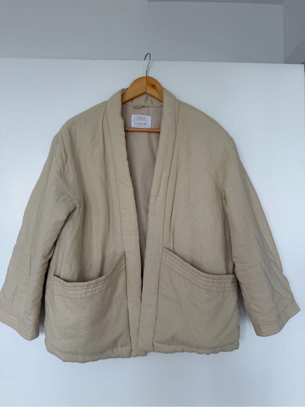 Zara Beige Quilted Open-Front Bomber Jacket